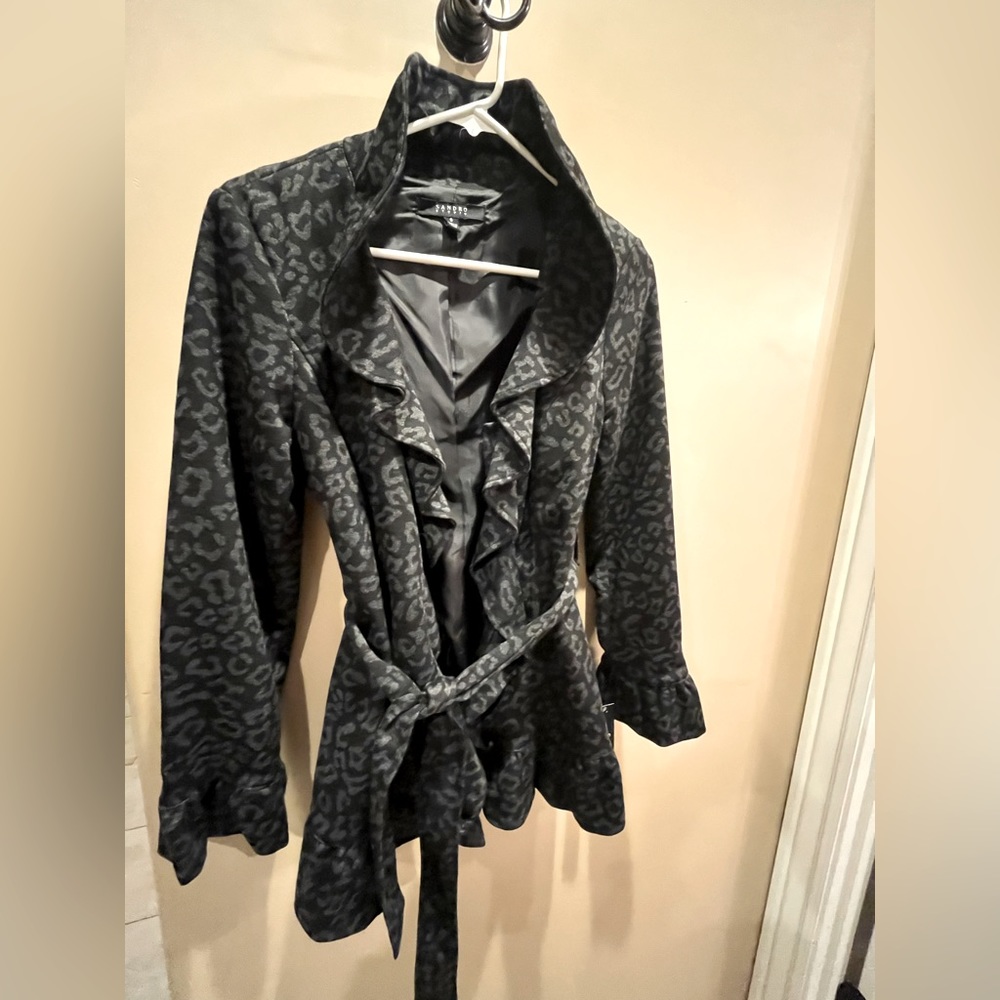 New with Tags Sandro Studio Leopard Ruffle Jacket